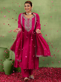 Libas - Pink Silk Blend Yoke Design Kurta Sets for Women