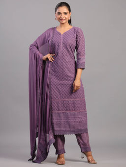 Amchoor - Purple Georgette Embroidered Kurta Pant & Dupatta (Set of 3)