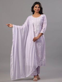 Amchoor - Purple Embroidered Kurta Pant & Dupatta (Set of 3)
