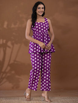 Yufta - Cotton Purple Polka Dot Co-Ord (Set of 2)