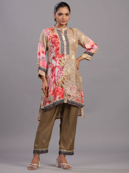 Amchoor - Beige Abstract Print Kurta Pant (Set of 2)