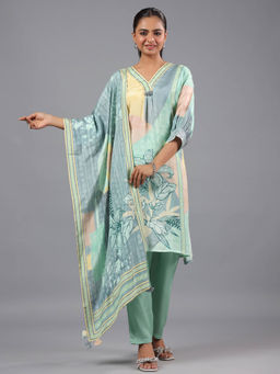 Amchoor - Assorted Multi Color Abstract Print Kurta Pant & Dupatta (Set of 3)