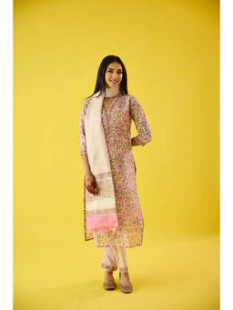 Old Marigold - Aarzoo Pink Chanderi Hand Embellished Kurta Pant & Dupatta (Set of 3)