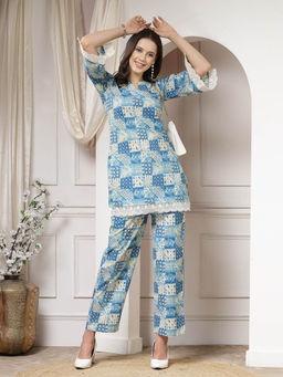 Indibelle - Blue Abstract Print Co-Ord Set (Set of 2)