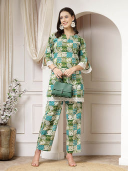 Indibelle - Green Abstract Print Co-Ord Set (Set of 2)