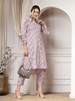 Indibelle - Pink Floral Print A-Line Kurta & Pant (Set of 2)