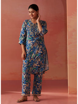 Lakshita - Emaira Blue Printed Rayon Pant & Kurta for Women (Set of 2)