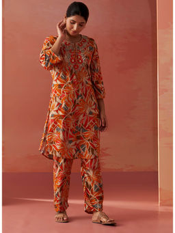 Lakshita - Emaira Mustard Printed Rayon Kurta & Pant for Women (Set of 2)