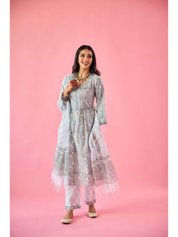 Old Marigold - Nazneen Sea Green Cotton Kurta Pant & Dupatta (Set of 3)