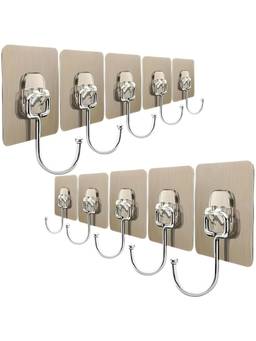 Awestuffs - 6 Heavy-Duty No-Drill Wall Hooks for Kitchen, Bathroom and Door (Pack Of 10)