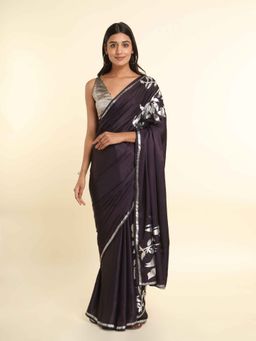 Suta - Black Printed Viscose Rayon Saree