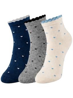 NEXT2SKIN - Womens Low Ankle Length Heart Printed Cotton Socks Multi-Color (Pack of 3)