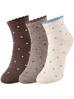 NEXT2SKIN - Womens Low Ankle Length Heart Printed Cotton Socks Multi-Color (Pack of 3)