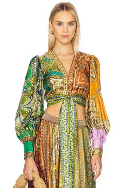 Alemais - Clemenza Spliced Crop Silk Blouse