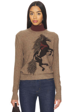 Autumn Cashmere - Intarsia Horse Crew Sweater With Fringe