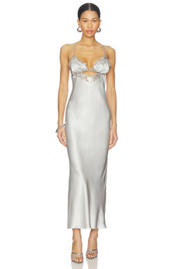 fleur du mal - Foil Lily Embroidery Cutout Slip Dress