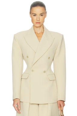 Helsa - The Double Breasted S Curve Jacket in Very Heavy Crepe