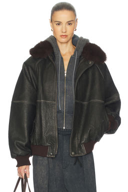 Helsa - The Oversized Leather Bomber With Faux Fur Collar