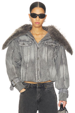 Jaded London - Alloy Denim Bomber Jacket With Faux Fur Collar