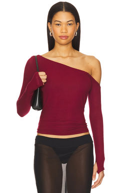 Michael Lauren - Magdaleno Asymmetrical Fitted Cold Shoulder Long Sleeve Top
