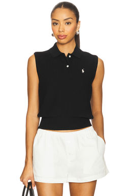 POLO RALPH LAUREN - Cotton Cropped Sleeveless Polo Sweater