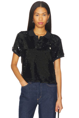 POLO RALPH LAUREN - Sequined Mesh Crop Polo Shirt Top
