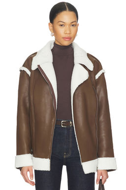 SNDYS - London Oversized Biker Jacket in Brown