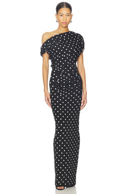 self-portrait - Polka Dot Draped Knit Dress