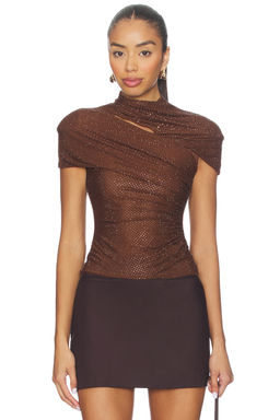 self-portrait - Rhinestone Mesh Cut Out Top