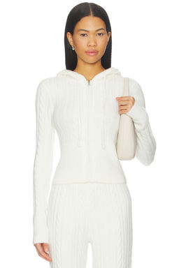 Wellbeing + Beingwell - Rorie Cable Knit Hoodie in Blanc White