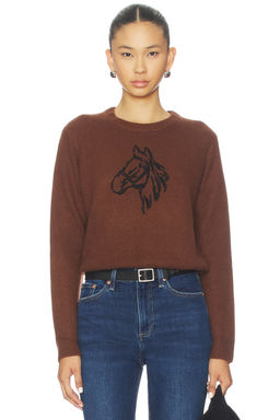 White + Warren - Cashmere Blend Horse Embroidered Crew Sweater