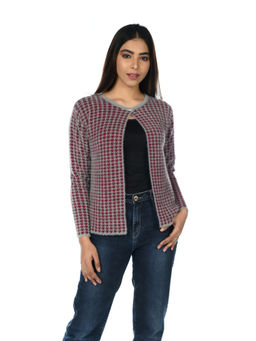 Creative Line - Brown Wool Checks Round Neck Cardigans