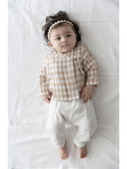 TIBER TABER - Unisex Check Mate Jhabla and Pant-Beige (Set of 3)