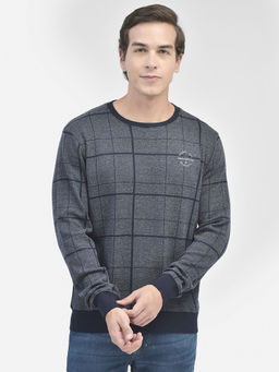 CRIMSOUNE CLUB - Mens Navy Blue Checked Sweatshirt