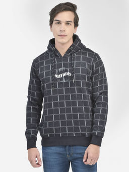 CRIMSOUNE CLUB - Mens Navy Blue Printed Sweatshirt With Hood