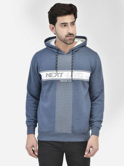 CRIMSOUNE CLUB - Mens Blue Printed Sweatshirt With Hood