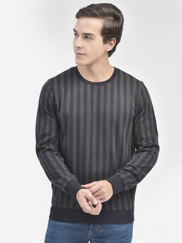 CRIMSOUNE CLUB - Mens Navy Blue Striped Sweatshirt
