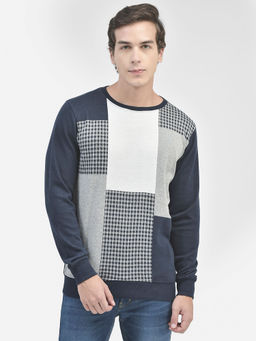 CRIMSOUNE CLUB - Mens Navy Blue Self-Design Sweatshirt