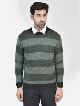 CRIMSOUNE CLUB - Mens Green Striped Sweater
