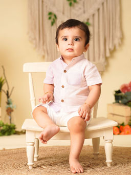 Greendigo - Baby Boy Colorblock Purple Shirt With Shorts (Set of 2)