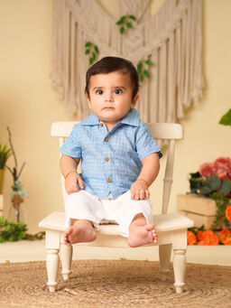 Greendigo - Baby Boy Blue Linen Shirt With Trouser (Set of 2)