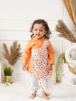 Greendigo - Baby Boy Orange Printed Angarkha Kurta With Dhoti (Set of 2)