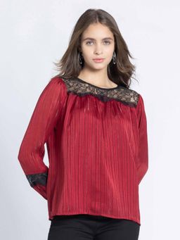 SHAYE - Maroon Self Design Top