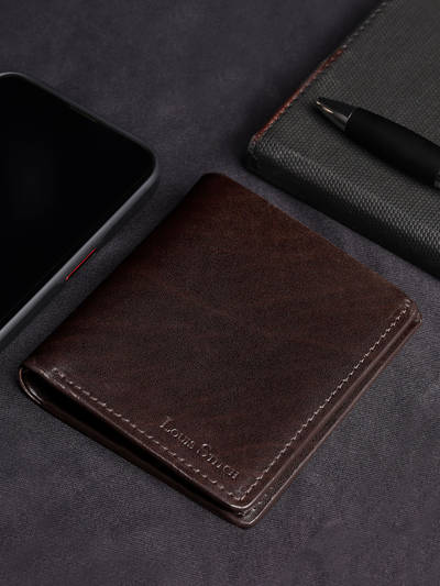 Mens Brown Spanish Leather Slim Two Fold Wallet