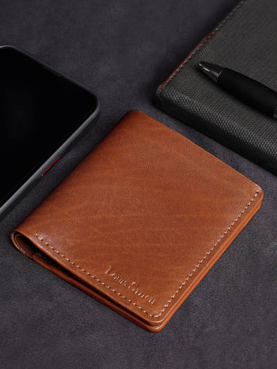 Men Tan Spanish Leather Slim Two Fold Wallet