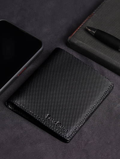 Men Black Spanish Leather Slim Two Fold Wallet