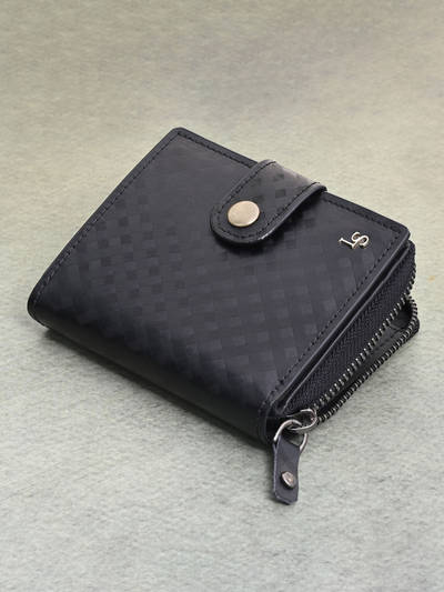Men Black Spanish Leather Bifold Wallet with Rfid Protection