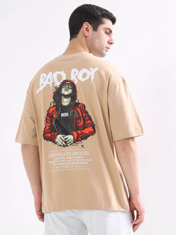 WEARDUDS - Bad Boy Oversized Graphic Print T-Shirt -Beige