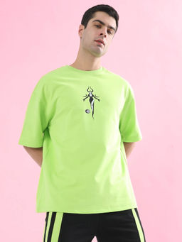 WEARDUDS - Black Moon Oversized Graphic Print T-Shirt -Green