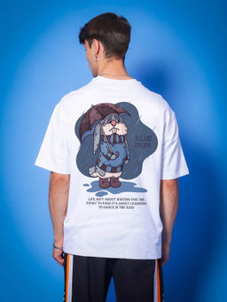 WEARDUDS - Blue Duds Oversized Graphic Print T-Shirt -White